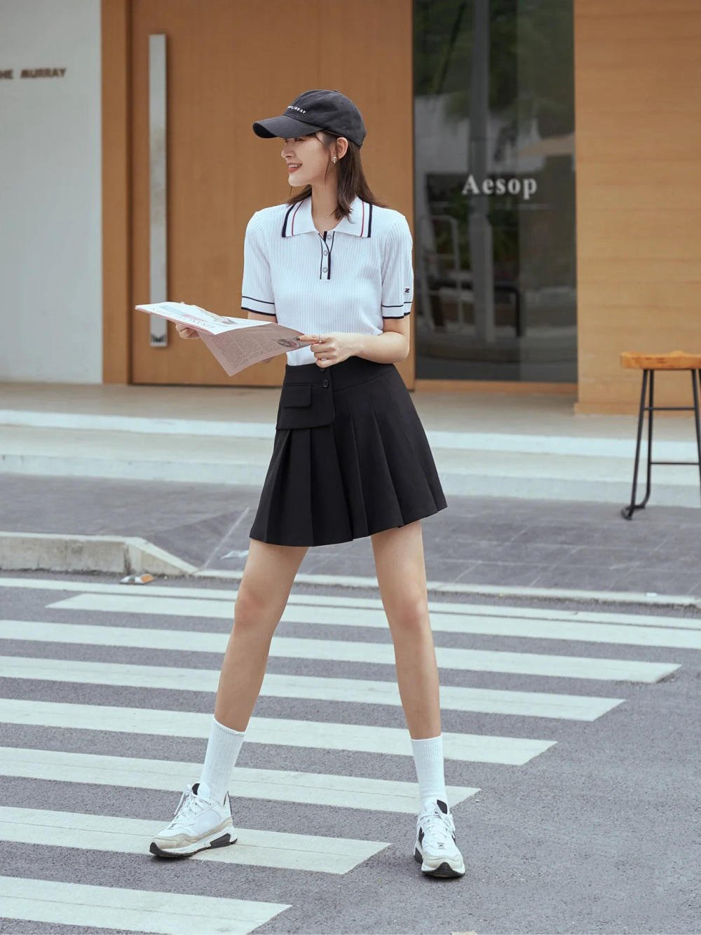 polo nữ phối chân váy tennis